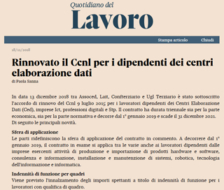 ARTICOLO QUOTIDIANO DEL LAVORO